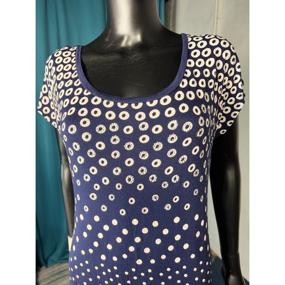 Bleu Navy Blue and White Dot Print Tunic Top Stylish Casual Short Sleeve L - Picture 3 of 8